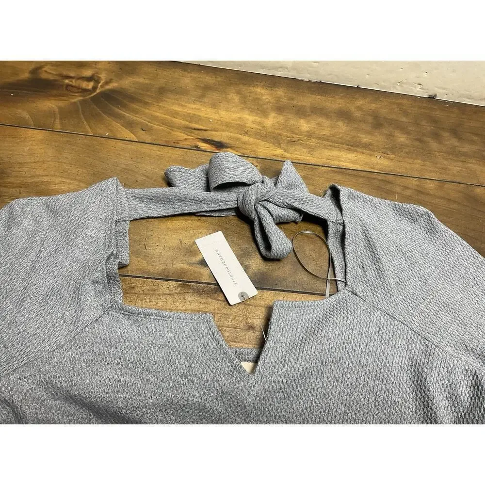 Pilcro Gray Waffle Knit Long Sleeve Notch Neck Top M Casual Minimal NWT - Picture 3 of 10